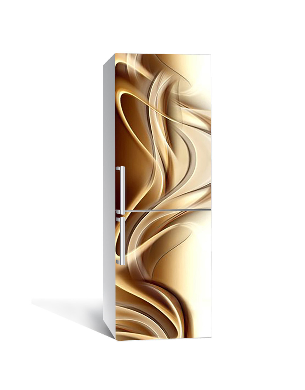 Декор 3Д наклейка на холодильник Кавове золото Лінії (плівка ПВХ фотодрук) 65*200см Абстракція Бежевий