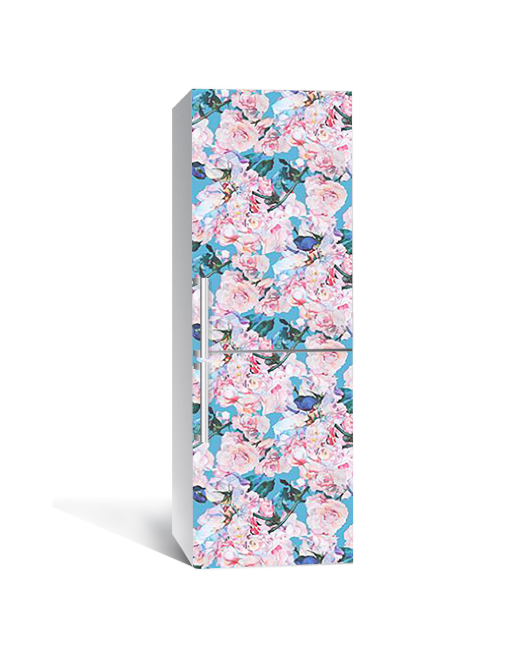 Наклейка на холодильник Бірюза та акварель троянди (плівка ПВХ з ламінацією) 60*180см Абстракція Рожевий