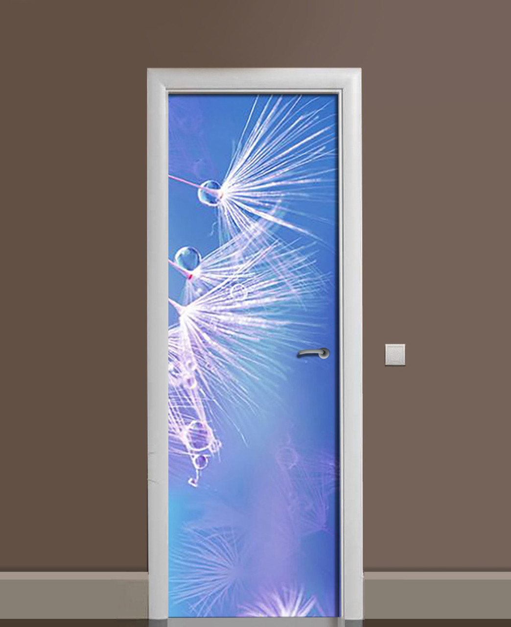 Вінілова наклейка на двері Пушинки кульбаби ПВХ плівка з ламінуванням 60*180см рослини Блакитний