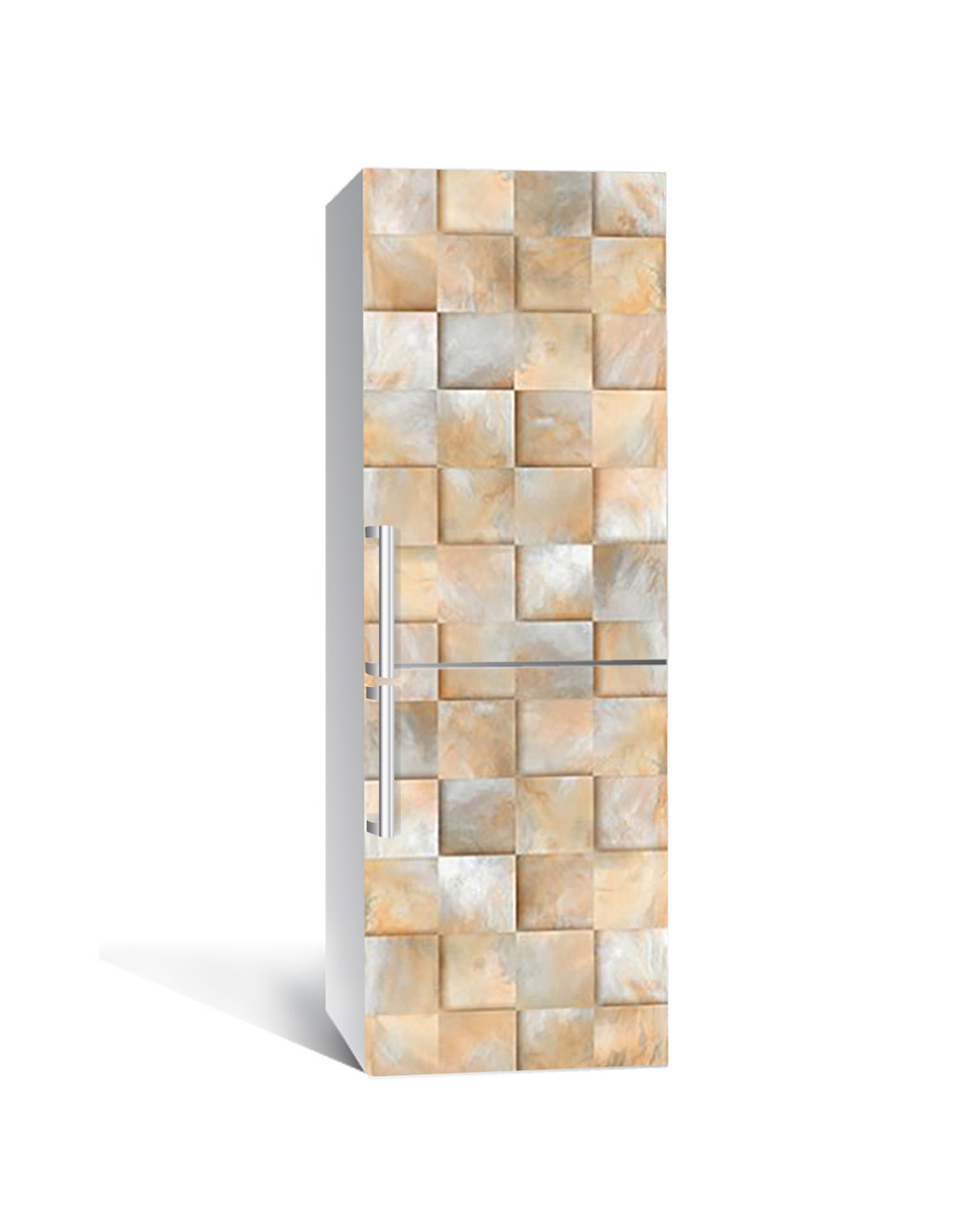 Вінілова наклейка на холодильник 3Д Мармурові квадрати (плівка ПВХ фотодрук) 60*180см Геометрія Бежевий