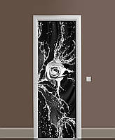 Декор двері Наклейка вінілова Мокра троянда Бризки води ПВХ плівка з ламінуванням 60*180см Текстура Чорний