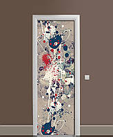 Декоративная наклейка на двери Брызги краски Кляксы ПВХ пленка с ламинацией 65*200см Абстракция Серый