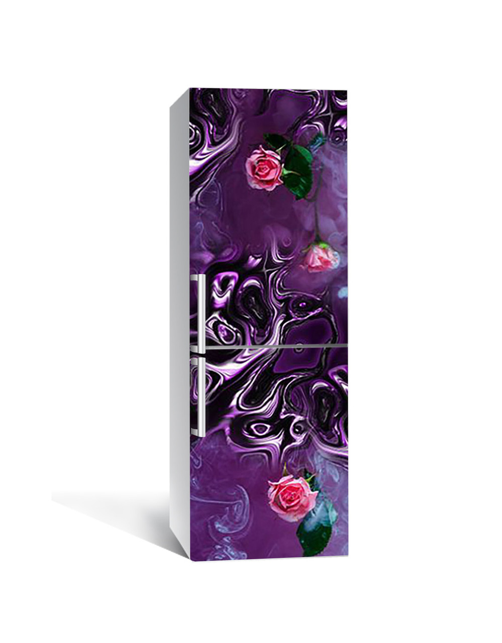 Декор 3Д наклейка на холодильник Вода Шовк Троянди (плівка ПВХ фотодрук) 60*180см Текстури Фіолетовий