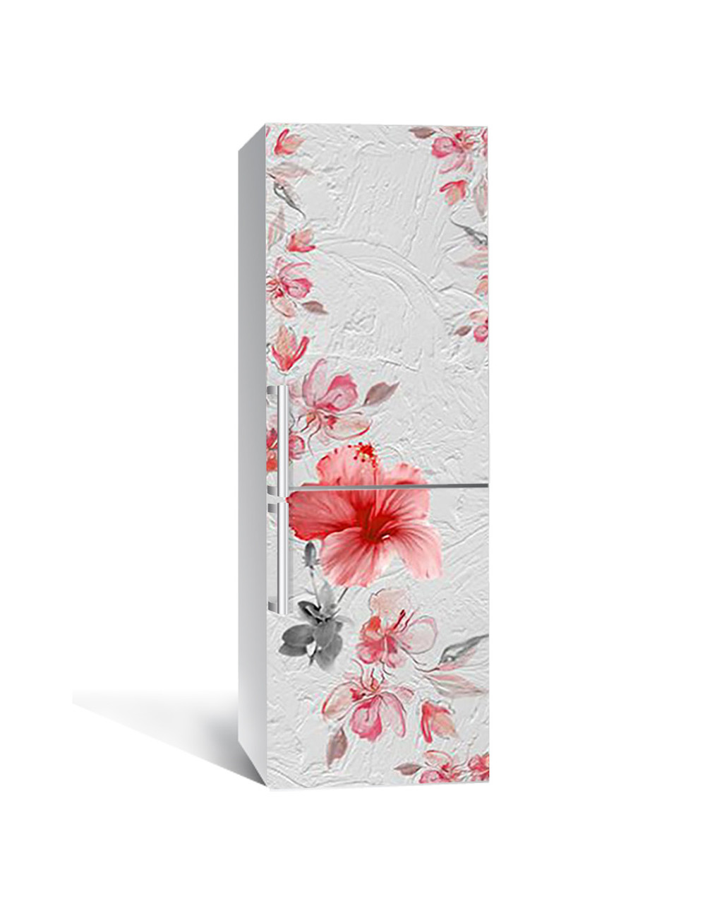 Наклейка на холодильник Гібіскус Штукатурка квіти (плівка ПВХ з ламінацією) 60*180см Текстури Рожевий