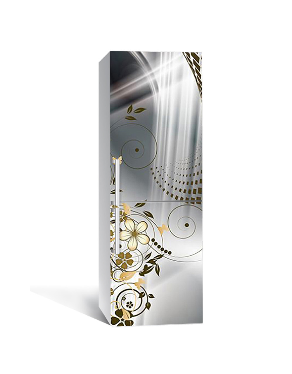 Декор 3Д наклейка на холодильник Бронзові квіти (плівка ПВХ з ламінацією) 60*180см Абстракція Сірий