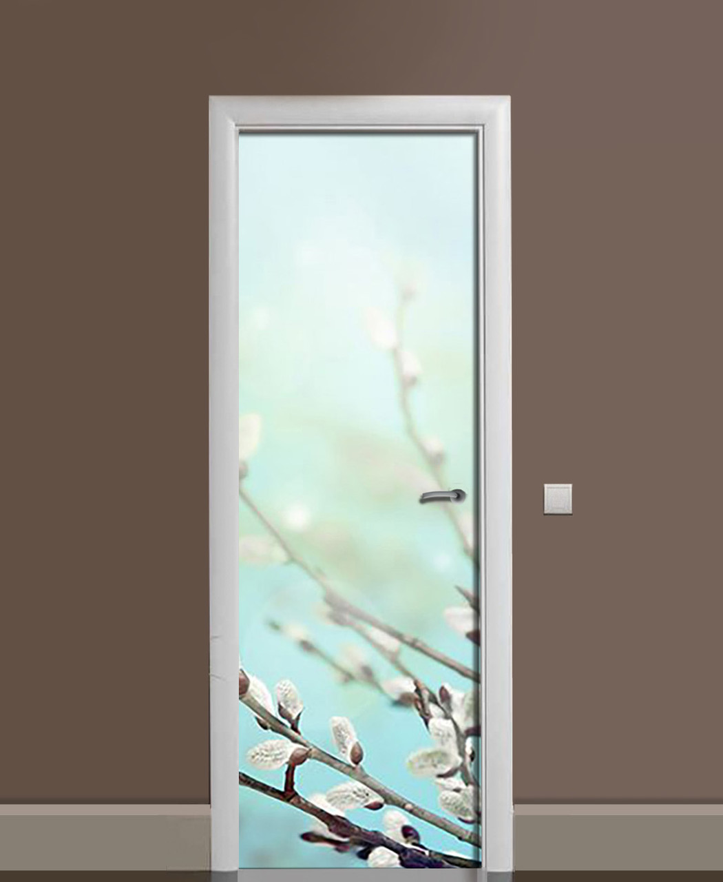 Декор двері Наклейка вінілова Весняні котики ПВХ плівка з ламінуванням 60*180см Рослини Блакитний