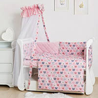 Детский постельный комплект на 8 предметов Twins Premium Glamour, розовый. Подарок для девочки от рождения.