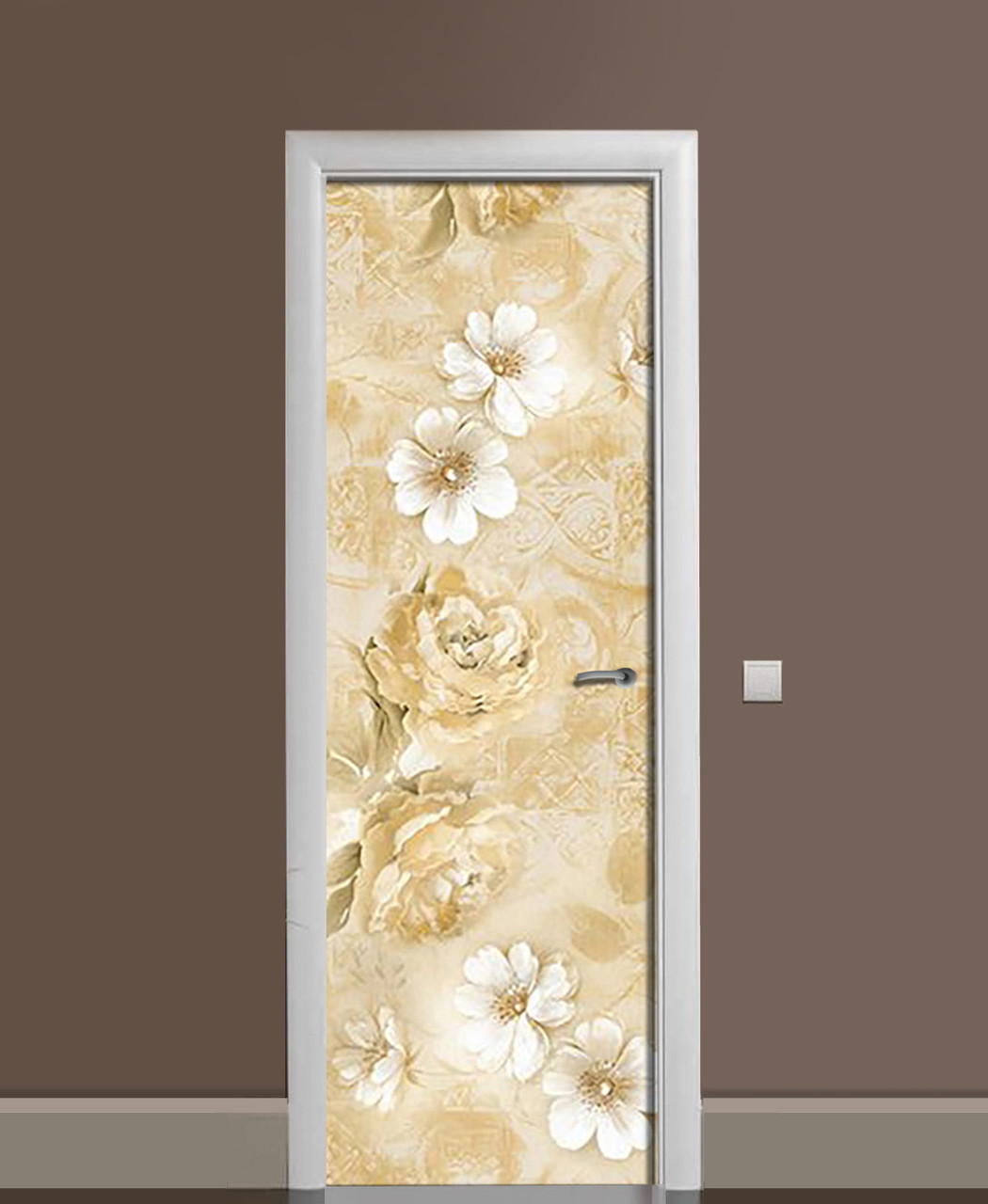 Вінілова наклейка на двері Вантажні квіти ПВХ плівка з ламінуванням 60*180см Абстракція Бежевий
