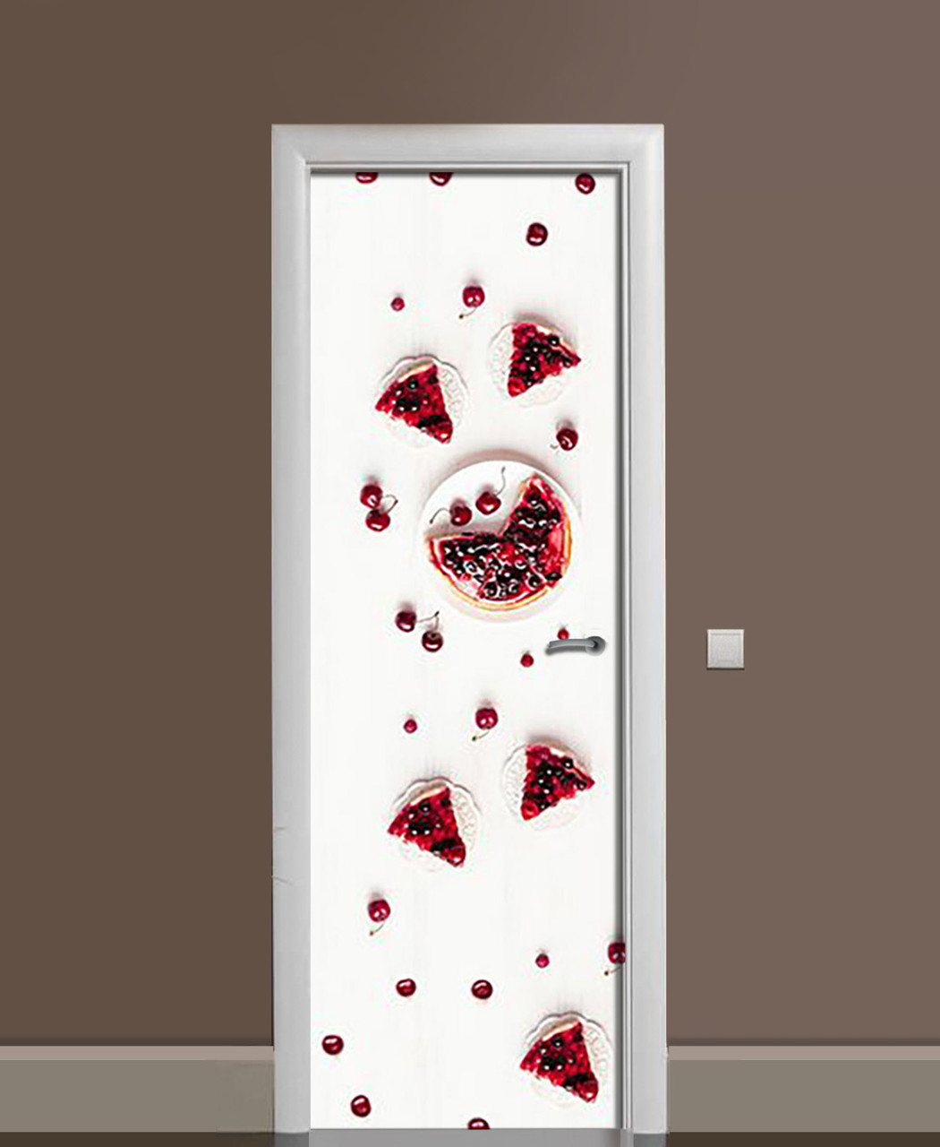 Вінілові наклейки на двері Тарт з чорної смородини ПВХ плівка з ламінуванням 60*180см Їжа Білий