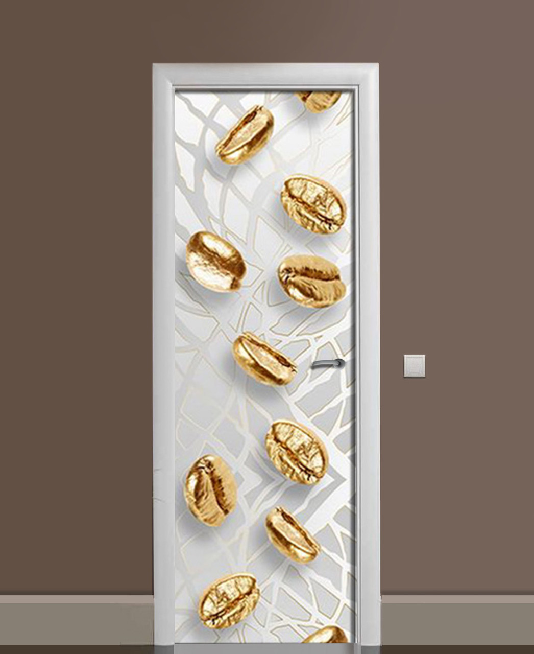 Вінілові наклейки на двері Золоті кавові зерна ПВХ плівка з ламінуванням 60*180см Їжа Сірий