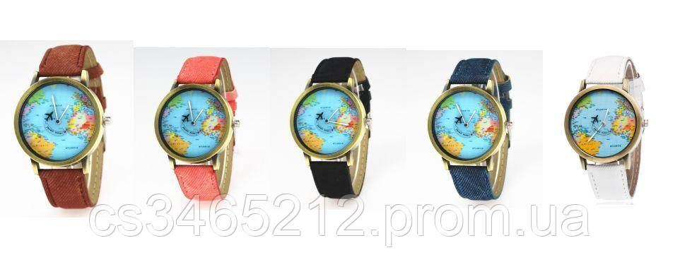 Наручний годинник із картою світу та літальним літаком 4 см Міцний ремінець!