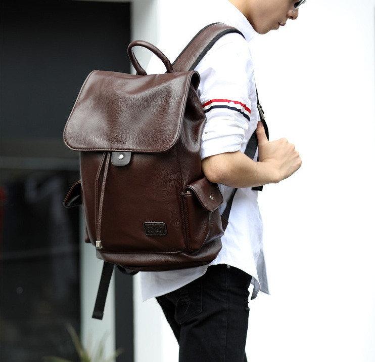Модный мужской коричневый черный деловой рюкзак ранець портфель сумка 2в1 коричневый - фото 1 - id-p1348499479