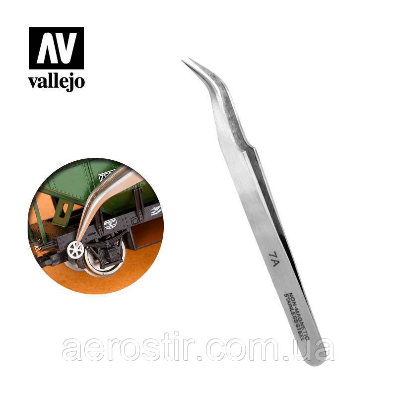 Загнутий пінцет із гострими кінцями. Vallejo T12004