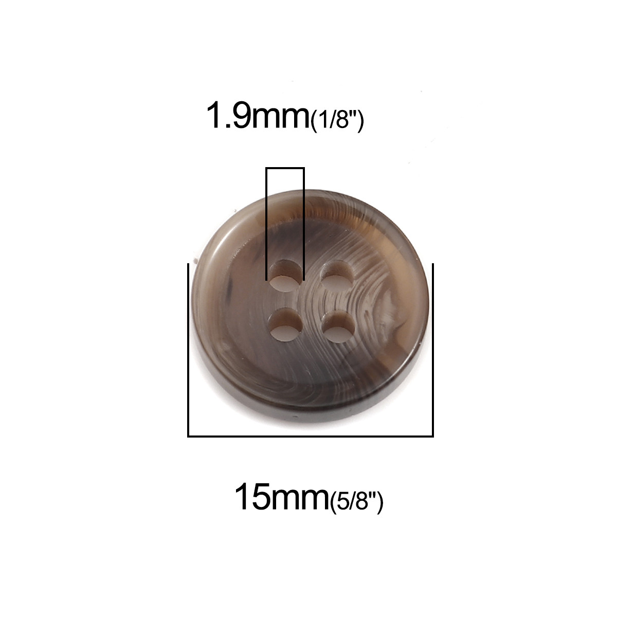 Пуговица из смолы, Шитье, С четырьмя отверстиями, Цвет: Кофейный, Круглая, 15 мм диаметр - фото 2 - id-p1348548339