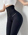Чорні жіночі спортивні лосіни високий утягуючий пояс на крючках для фітнесу Легінси для бігу танців Батал, фото 5