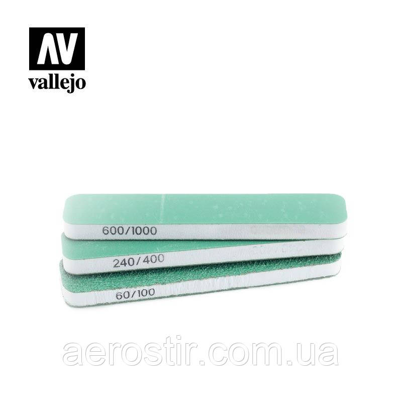 Наждачні бруски двосторонні 90х19х6 мм зерно 600/1000,240/400,60/100. Vallejo.Т04001