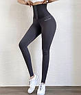 Чорні жіночі спортивні лосіни високий утягуючий пояс на крючках для фітнесу Легінси для бігу танців Батал, фото 9