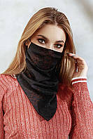 Шейный платок-маска двухсторонняя, на резинках разные расцветки Цветочный принт, Черный