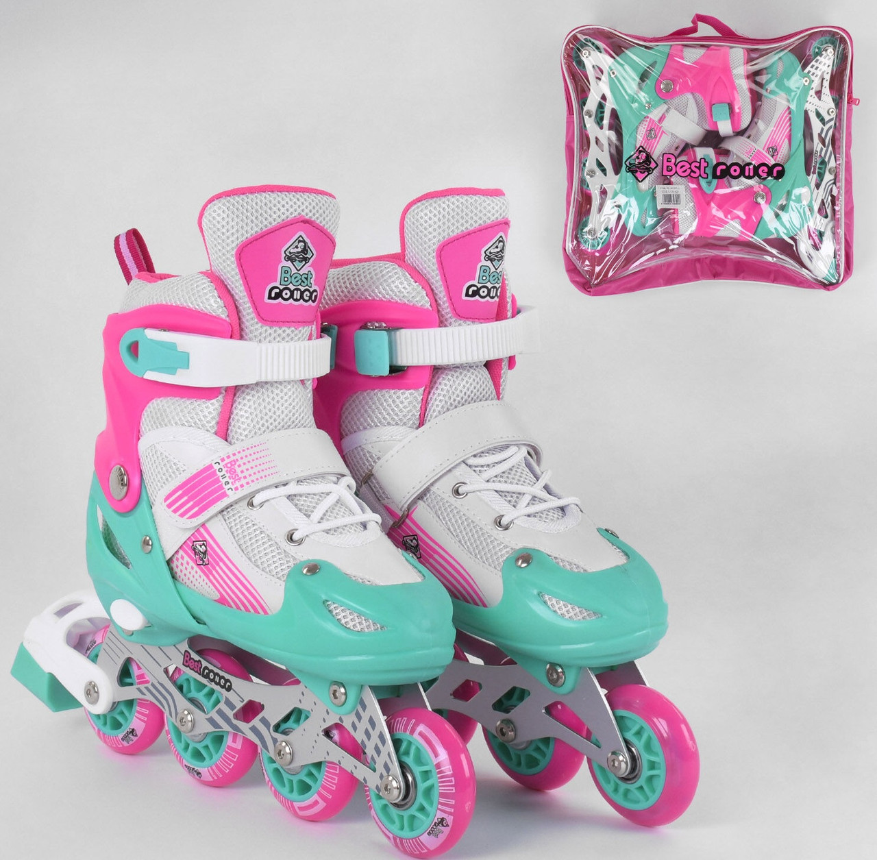 Дитячі ролики 80065-М Best Roller р.34-37, колеса PVC, світло переднього колеса, d коліщатка — 7 см роликові ковзани, фото 1