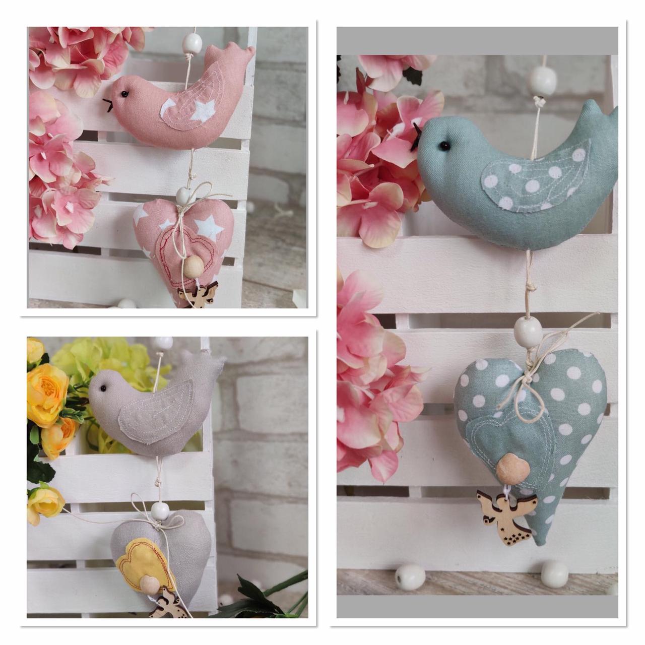 Підвіски подвійні "Пташка з сердечком", ручна робота, фото 1