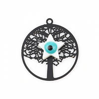 Підвіски металеві Finding Кулон від зглазу дерево життя оберіг круглий Чорний 24 мм x 22 мм