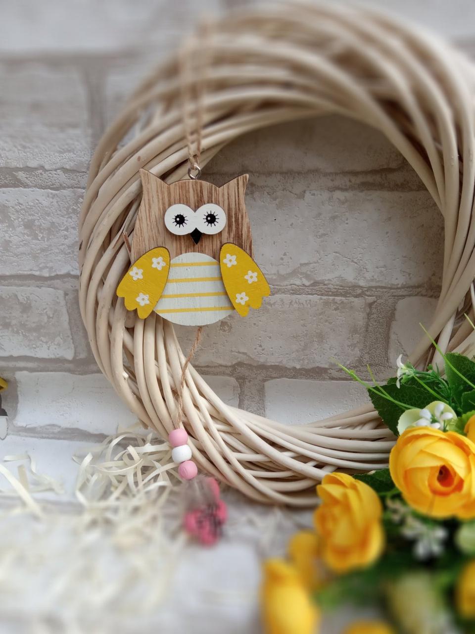 Підвіска великодня "Сова" сова 8х8 см, підвіс 29 см, дерево, фото 1