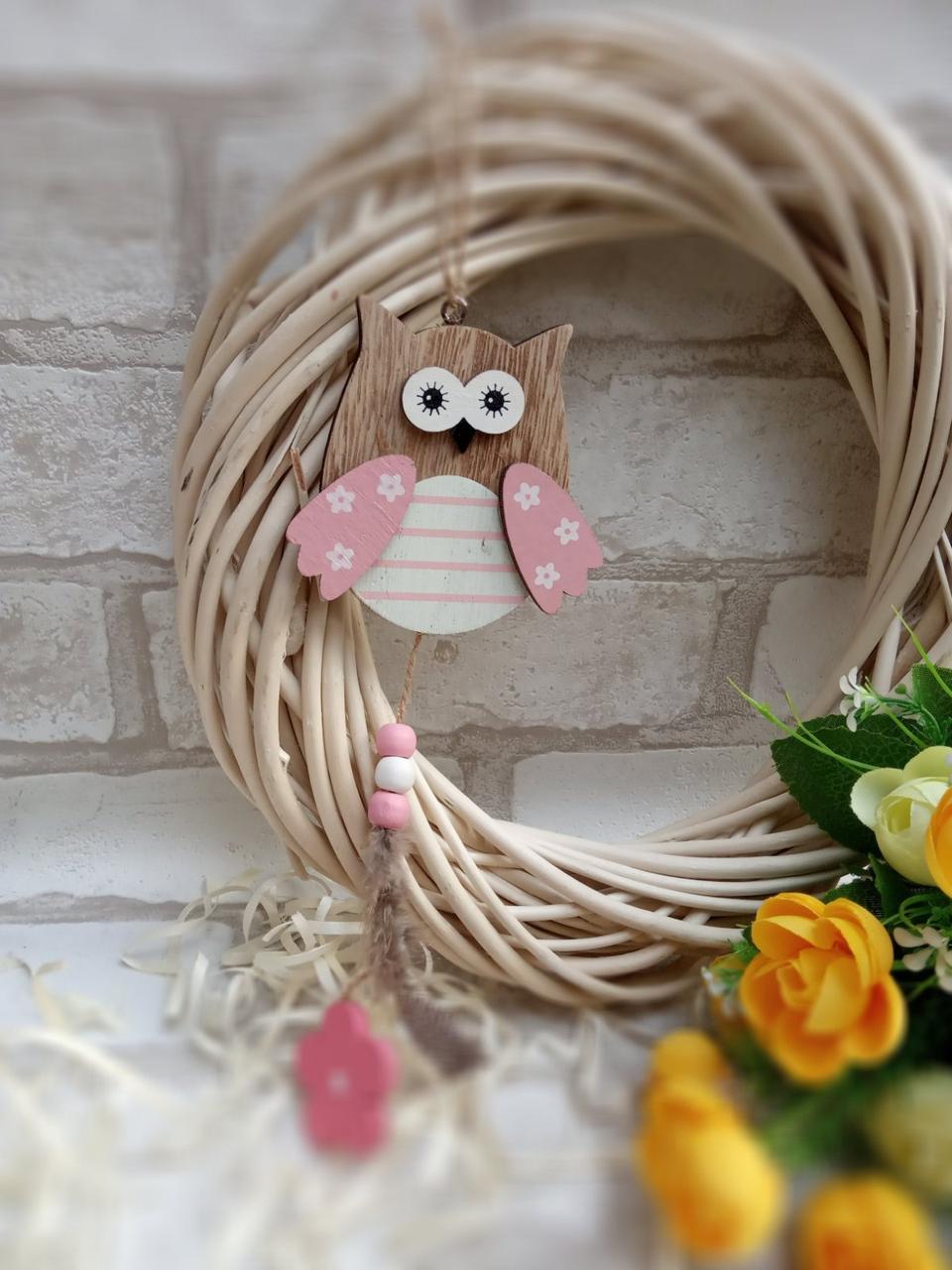 Підвіска пасхальна "Сова", 8х8см, підвіс 29см, дерево, фото 1