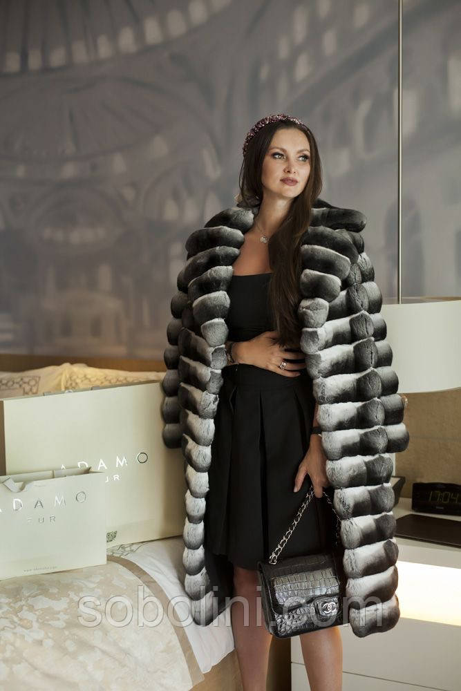 Шуба з хутра шиншили комір стійка складальна, фото 1