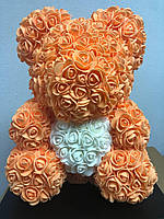 Мишко з 3D троянд Помаранчевий 40см з серцем Violet iTrendy + подарункова упаковка