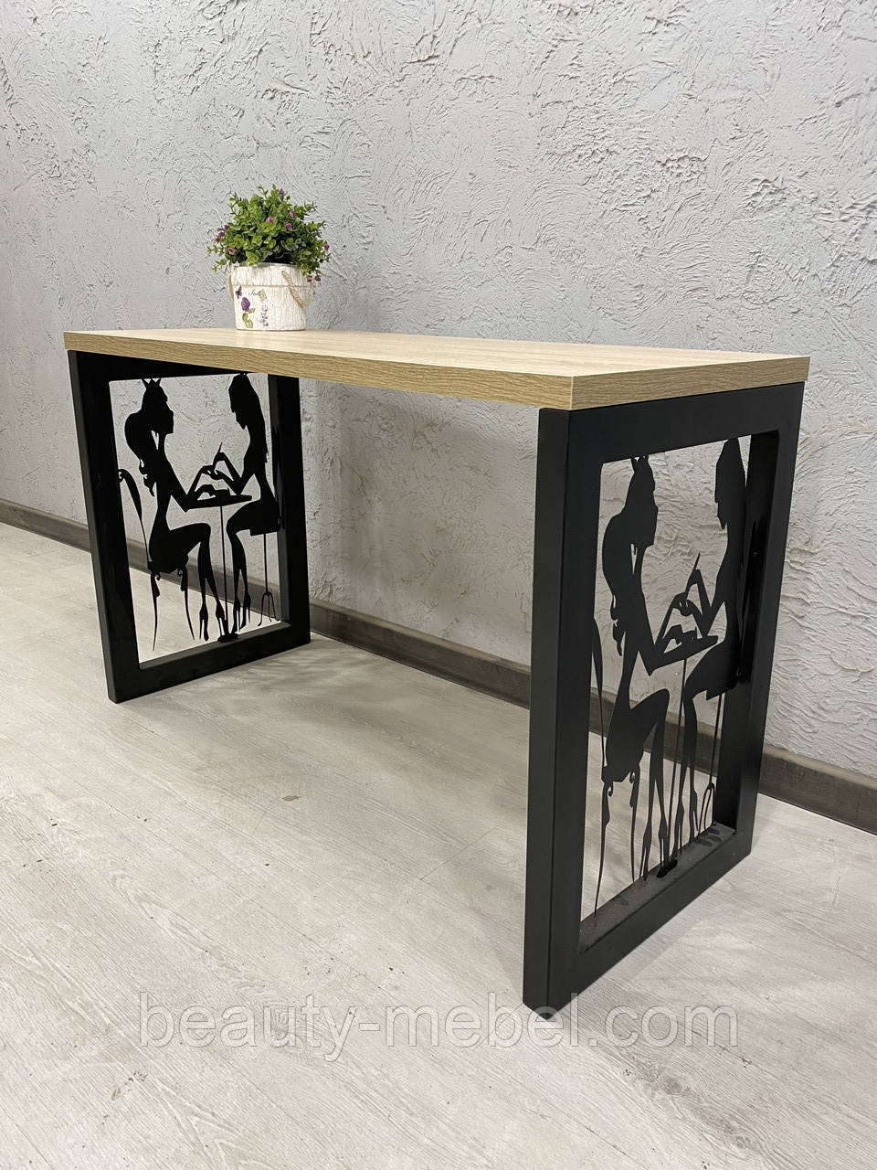 Манікюрний стіл в стилі Лофт (Loft) на металевих ніжках, стільниця дуб сонома, фото 1