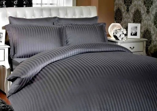 Комплект постільної білизни готельний LUX Страйп Сатин Полуторний комплект колір Графіт
