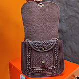 Бордова шкіряна сумка з тисненням етно стиль бохо, фото 4