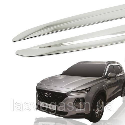 Дефлектори вікон (вітровики) хромовані Hyundai Santa Fe 2018- (Autoclover/Корея) D997