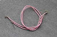 Шнур плетеный розовый, (кож.зам) 3 мм, 44 см