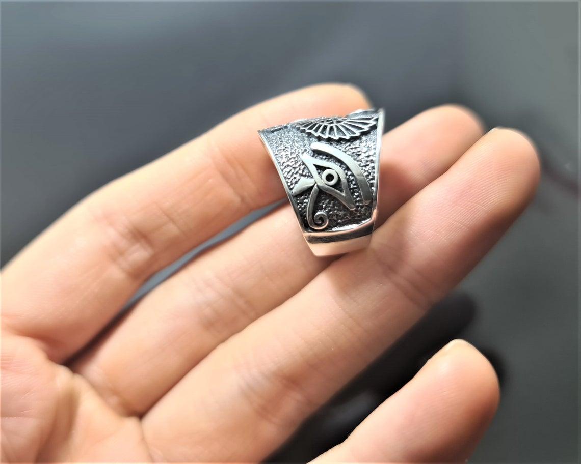 Кольцо Бог Ра серебряное египетское Глаз Гора Сокол унисекс символы Египта талисман амулет - фото 8 - id-p1348859334