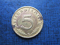 Монета 5 пфеннигов Германия 1938 Е Рейх свастика нечастая как есть