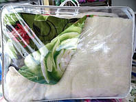 Одеяло шерстяное Лери Макс Евро размера зелёное с цветами