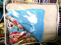 Одеяло шерстяное Лери Макс Евро размера цветы на голубом фоне