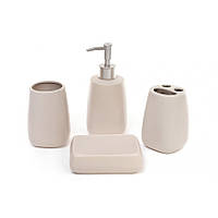 Набор для ванной комнаты бежевый 4 предмета (дозатор, подставка для зубных щеток, стакан, мыльница) BonaDi