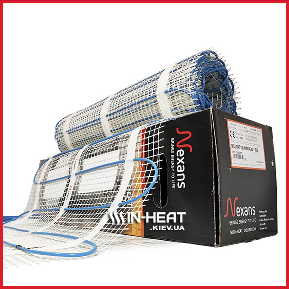1 м² Безмуфтовий нагрівальний мат Nexans Millimat / 150 Вт / 4.5 мм / на клейовій сітці / під плитку, фото 1