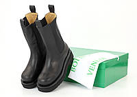 Осіння взуття для дівчат Bottega Veneta БЕЗ ХУТРА. Жіночі черевики Боттега Венета чорні туфлі 40