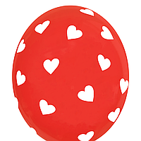 Кулька з малюнком і ГЕЛІЕМ поштучно "білі сердечка на червоній кульці" 12" (30 см)
