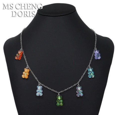 Прикраси з ведмедиками намисто, з перламутром - довжина 48см, смола, цинковий сплав, фото 1