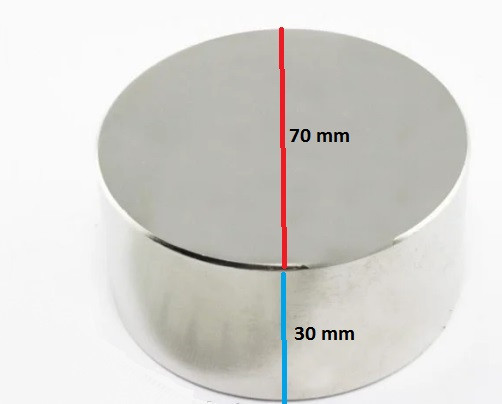 Неодимовий постійний магніт 70х30 (70 30) має силу 150 кг на розрив від металу. Польща. Тип — диск (шайба)