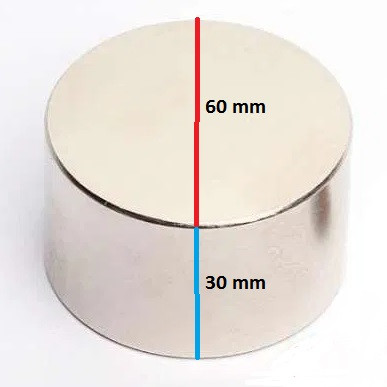 Неодимовий постійний магніт Польща 60х30 (60 30) сила 120 кг на розрив від металу