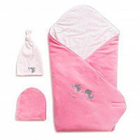 Набор детский на выписку Twins Celebrity Единорог плед 90х90 см, 2 шапки, розовый. Подарок на выписку девочки