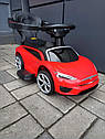 Машинка толокар 2 в 1, Tesla, музичне кермо, багажник, знімна ручка, каталка толокар, фото 2