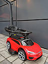 Машинка толокар 2 в 1, Tesla, музичне кермо, багажник, знімна ручка, каталка толокар, фото 9