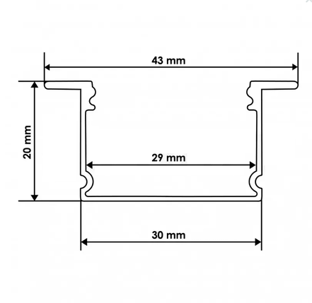 Комплект. Профіль для світлодіодної стрічки врізний 30х20 мм ЛПВ20А Матовий, Анодований, фото 2