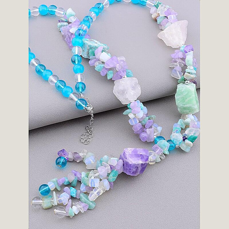 Бусы из натурального камня на шею женские разноцветные из натуральных камней самоцветов 64 см, фото 1